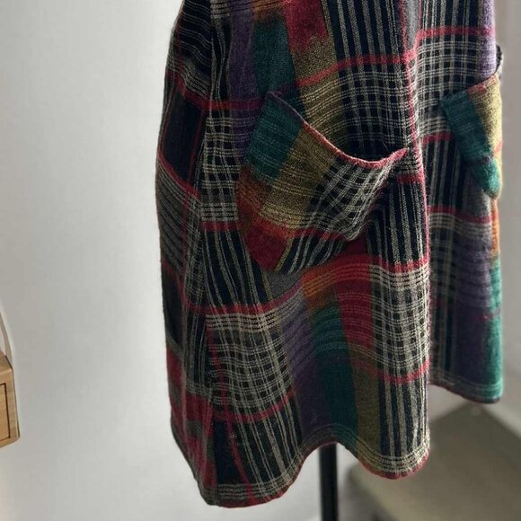 Yumi Multicolour Plaid Wool Blend Knit Tunic Dress with Rosette Neckline – US S - Picture 2 of 13